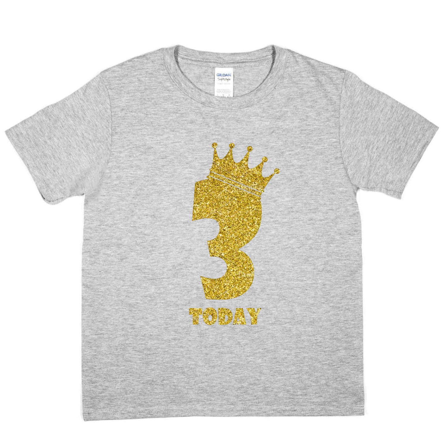 Kids Three Today Birthday T-shirt In Gold Glitter Happy 3rd