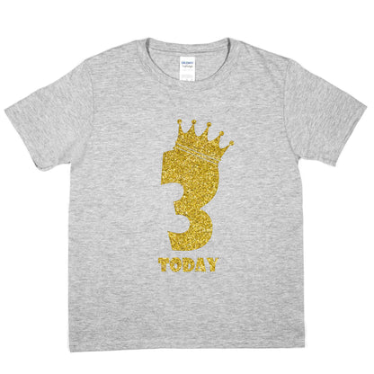 Kids Three Today Birthday T-shirt In Gold Glitter Happy 3rd