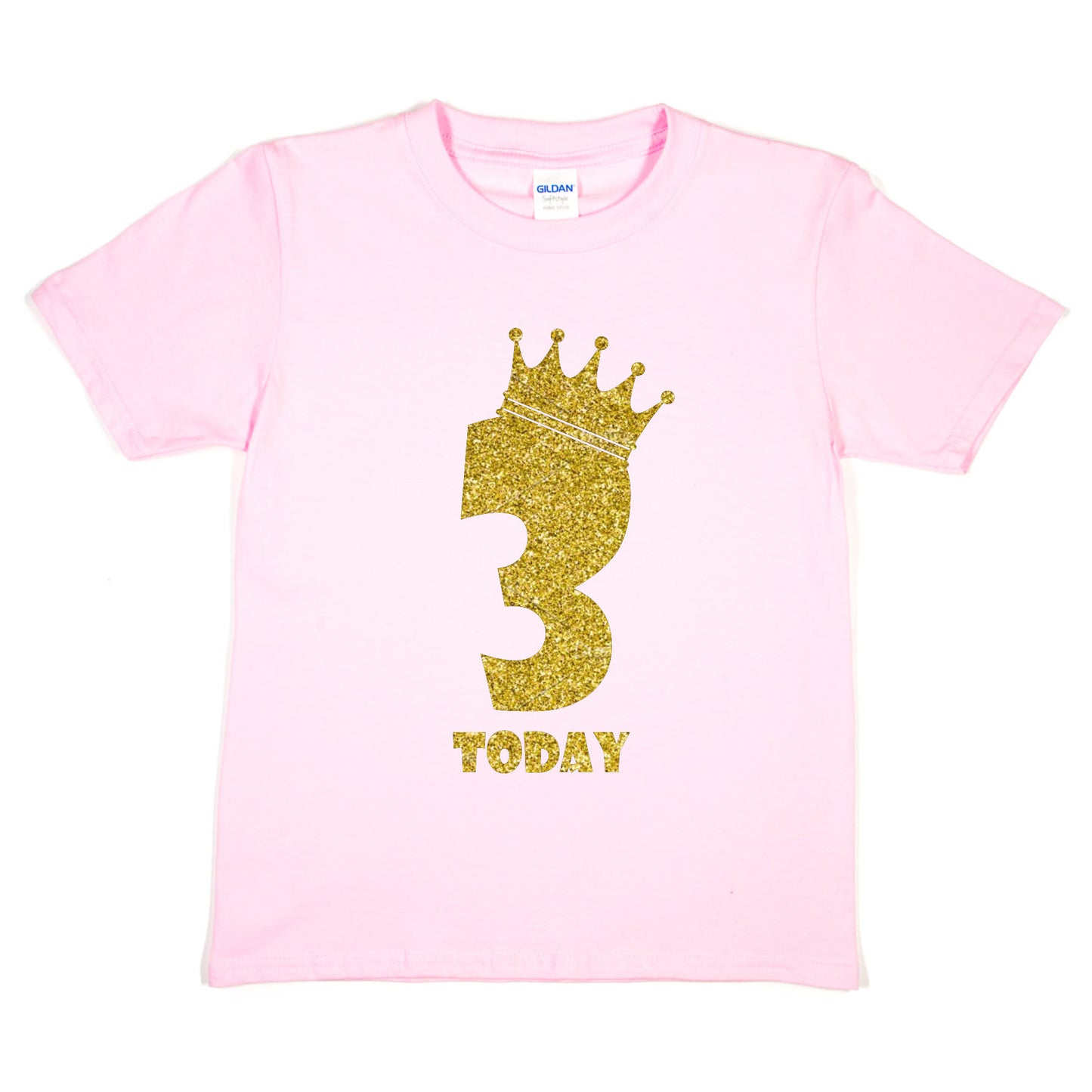 Kids Three Today Birthday T-shirt In Gold Glitter Happy 3rd