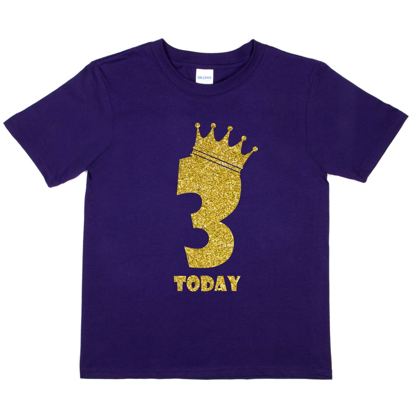 Kids Three Today Birthday T-shirt In Gold Glitter Happy 3rd