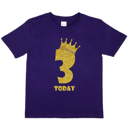 Kids Three Today Birthday T-shirt In Gold Glitter Happy 3rd