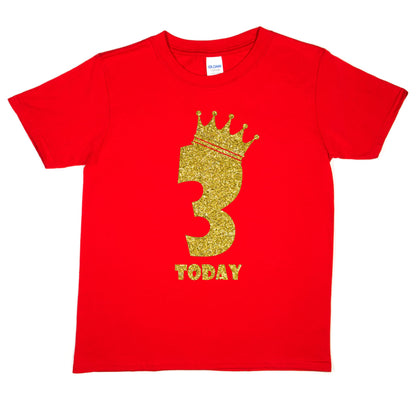 Kids Three Today Birthday T-shirt In Gold Glitter Happy 3rd