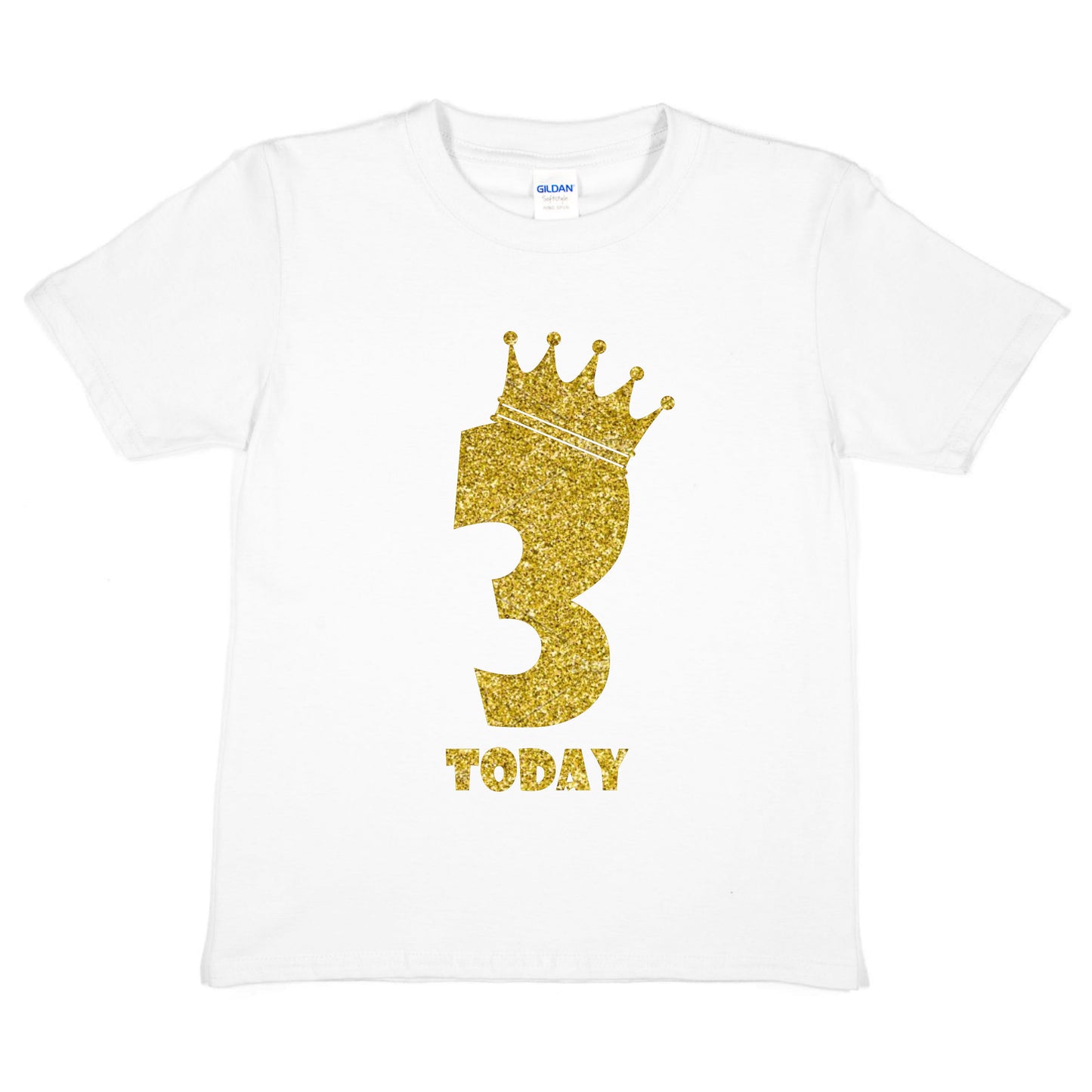 Kids Three Today Birthday T-shirt In Gold Glitter Happy 3rd