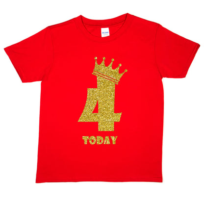 Kids Four Today Birthday T-shirt In Gold Glitter Happy 4th