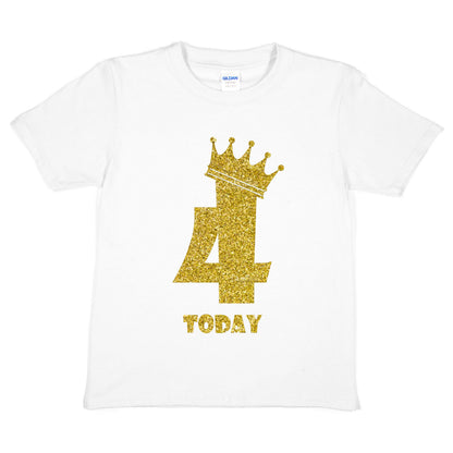 Kids Four Today Birthday T-shirt In Gold Glitter Happy 4th