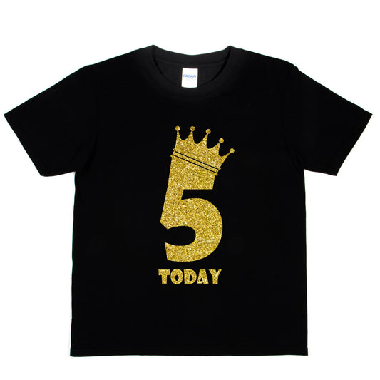 Kids Five Today Birthday T-shirt In Gold Glitter Happy 5th