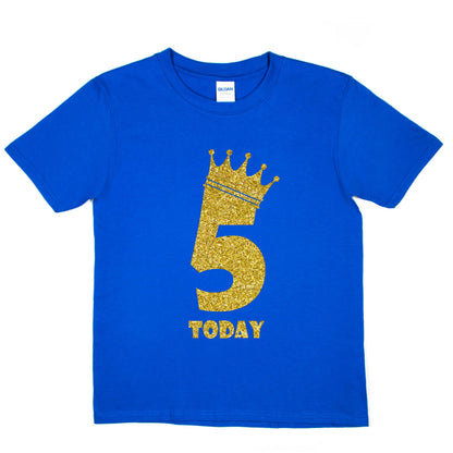 Kids Five Today Birthday T-shirt In Gold Glitter Happy 5th