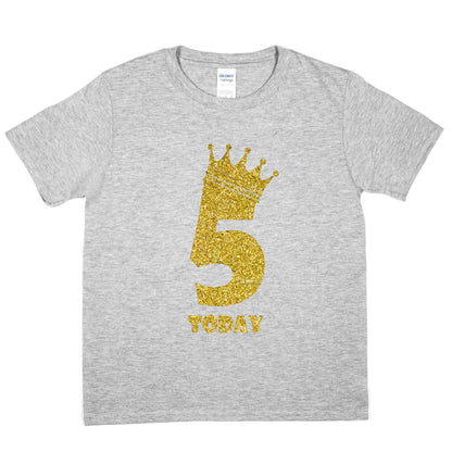 Kids Five Today Birthday T-shirt In Gold Glitter Happy 5th