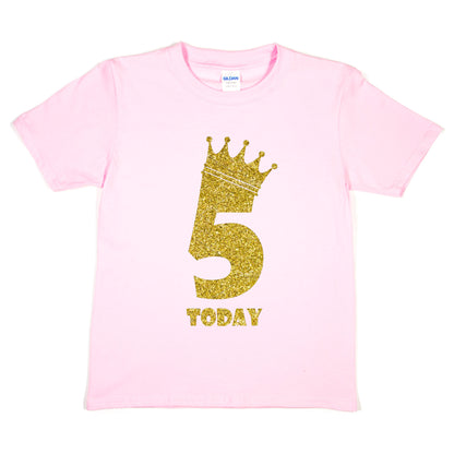 Kids Five Today Birthday T-shirt In Gold Glitter Happy 5th