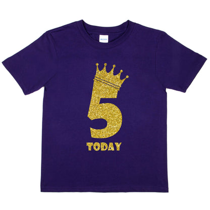 Kids Five Today Birthday T-shirt In Gold Glitter Happy 5th