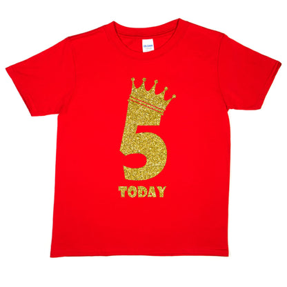 Kids Five Today Birthday T-shirt In Gold Glitter Happy 5th