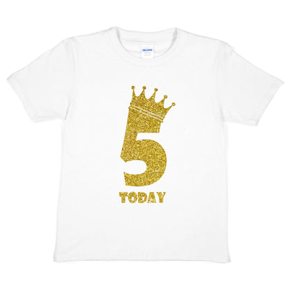Kids Five Today Birthday T-shirt In Gold Glitter Happy 5th