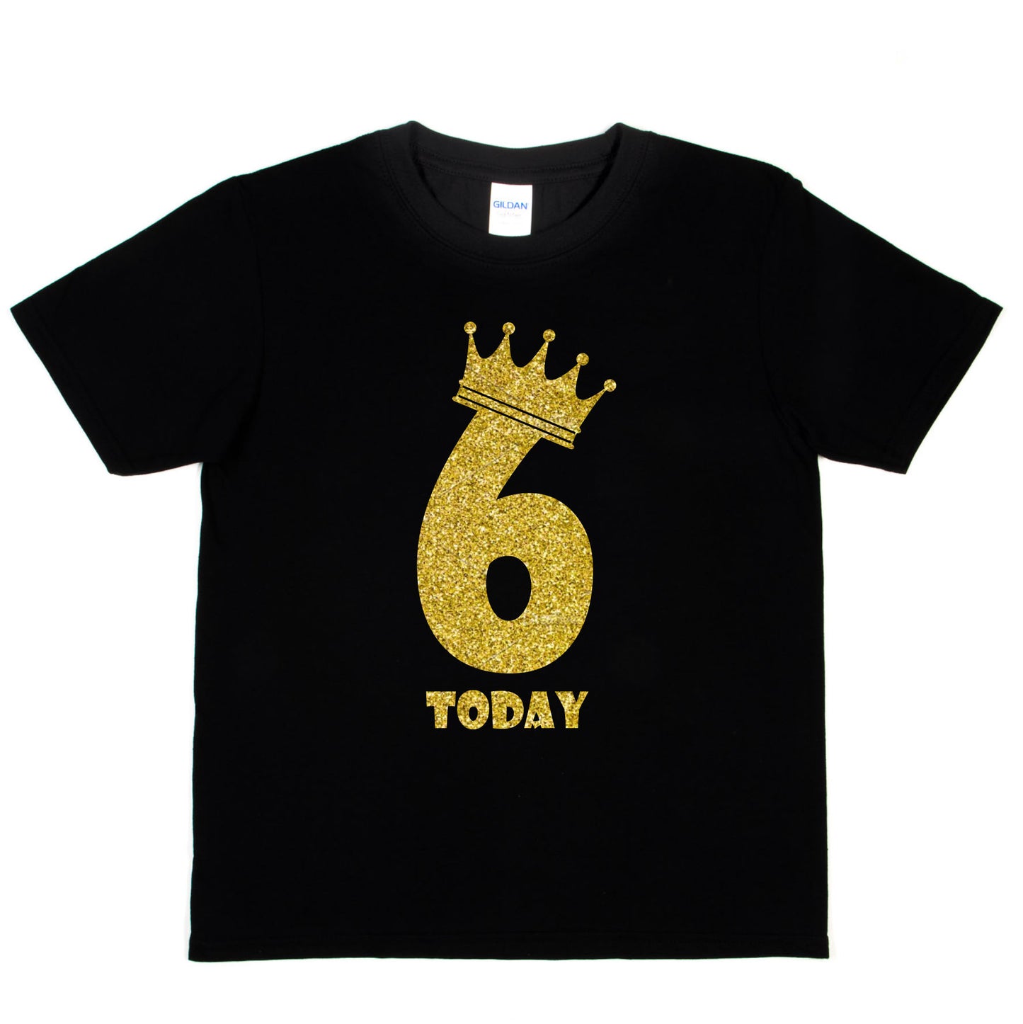 Kids Six Today Birthday T-shirt In Gold Glitter Happy 6th