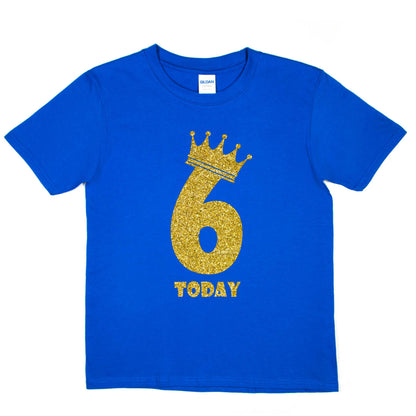 Kids Six Today Birthday T-shirt In Gold Glitter Happy 6th