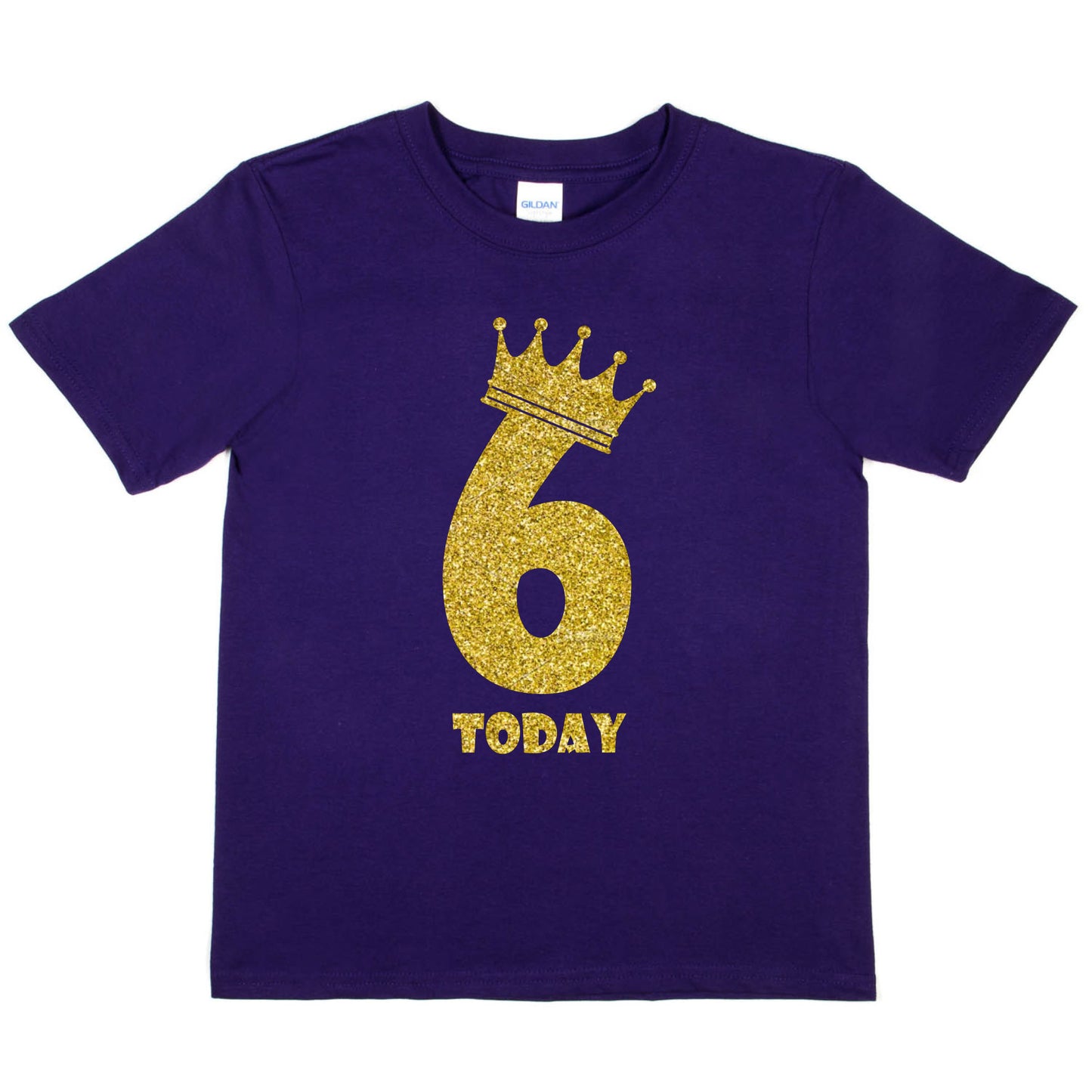 Kids Six Today Birthday T-shirt In Gold Glitter Happy 6th