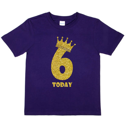 Kids Six Today Birthday T-shirt In Gold Glitter Happy 6th