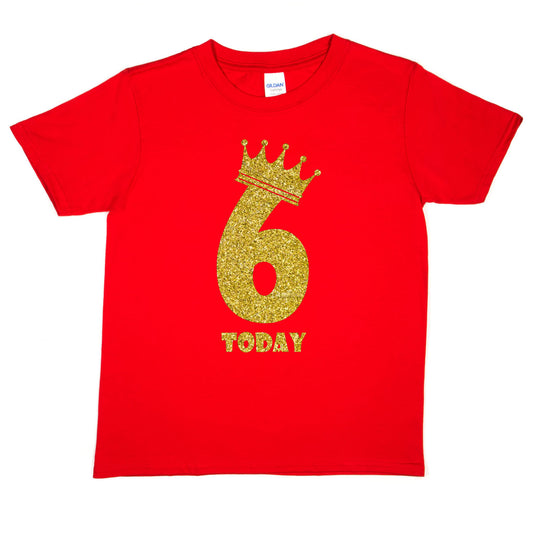 Kids Six Today Birthday T-shirt In Gold Glitter Happy 6th
