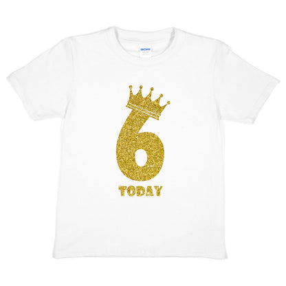 Kids Six Today Birthday T-shirt In Gold Glitter Happy 6th