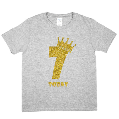 Kids Seven Today Birthday T-shirt In Gold Glitter Happy 7th