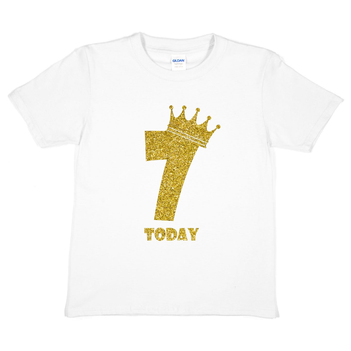 Kids Seven Today Birthday T-shirt In Gold Glitter Happy 7th