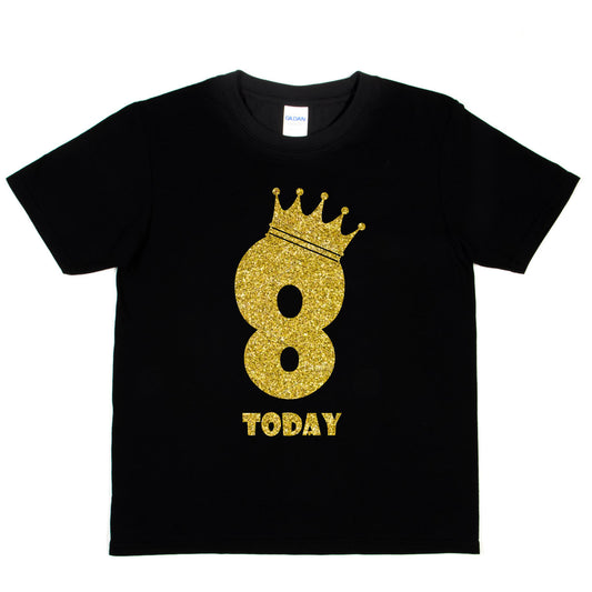 Kids Eight Today Birthday T-shirt In Gold Glitter Happy 8th