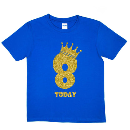 Kids Eight Today Birthday T-shirt In Gold Glitter Happy 8th