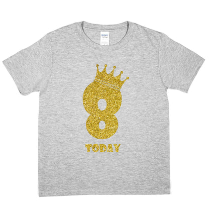 Kids Eight Today Birthday T-shirt In Gold Glitter Happy 8th