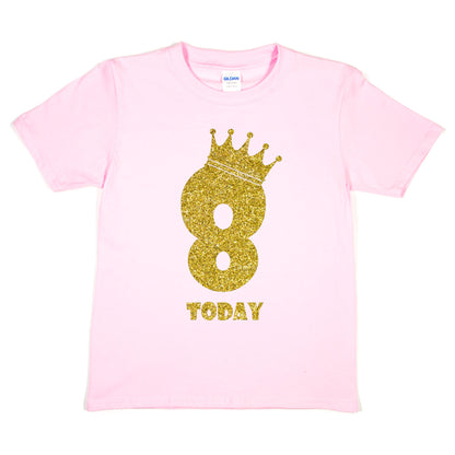 Kids Eight Today Birthday T-shirt In Gold Glitter Happy 8th