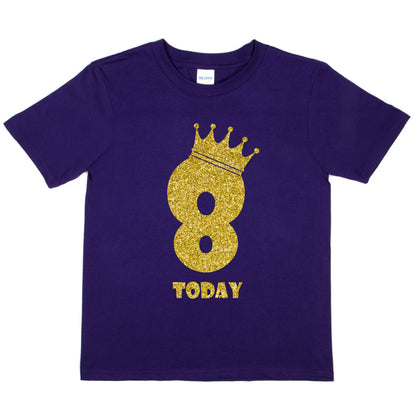 Kids Eight Today Birthday T-shirt In Gold Glitter Happy 8th