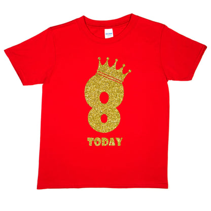 Kids Eight Today Birthday T-shirt In Gold Glitter Happy 8th