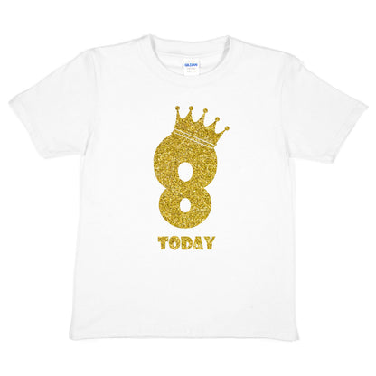 Kids Eight Today Birthday T-shirt In Gold Glitter Happy 8th