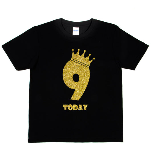 Kids Nine Today Birthday T-shirt In Gold Glitter Happy 9th
