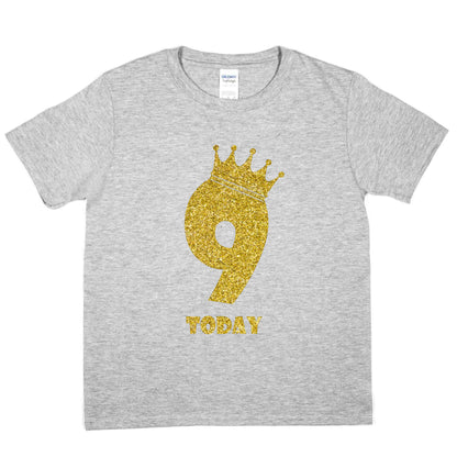 Kids Nine Today Birthday T-shirt In Gold Glitter Happy 9th