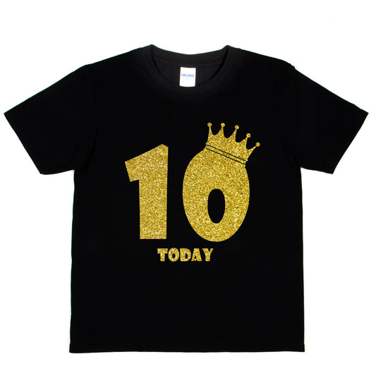Kids Ten Today Birthday T-shirt In Gold Glitter Happy 10th