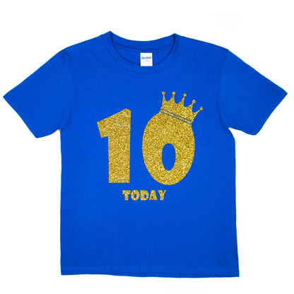 Kids Ten Today Birthday T-shirt In Gold Glitter Happy 10th