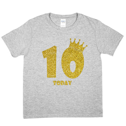 Kids Ten Today Birthday T-shirt In Gold Glitter Happy 10th