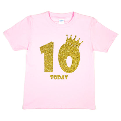 Kids Ten Today Birthday T-shirt In Gold Glitter Happy 10th
