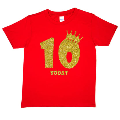 Kids Ten Today Birthday T-shirt In Gold Glitter Happy 10th