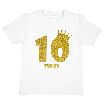 Kids Ten Today Birthday T-shirt In Gold Glitter Happy 10th