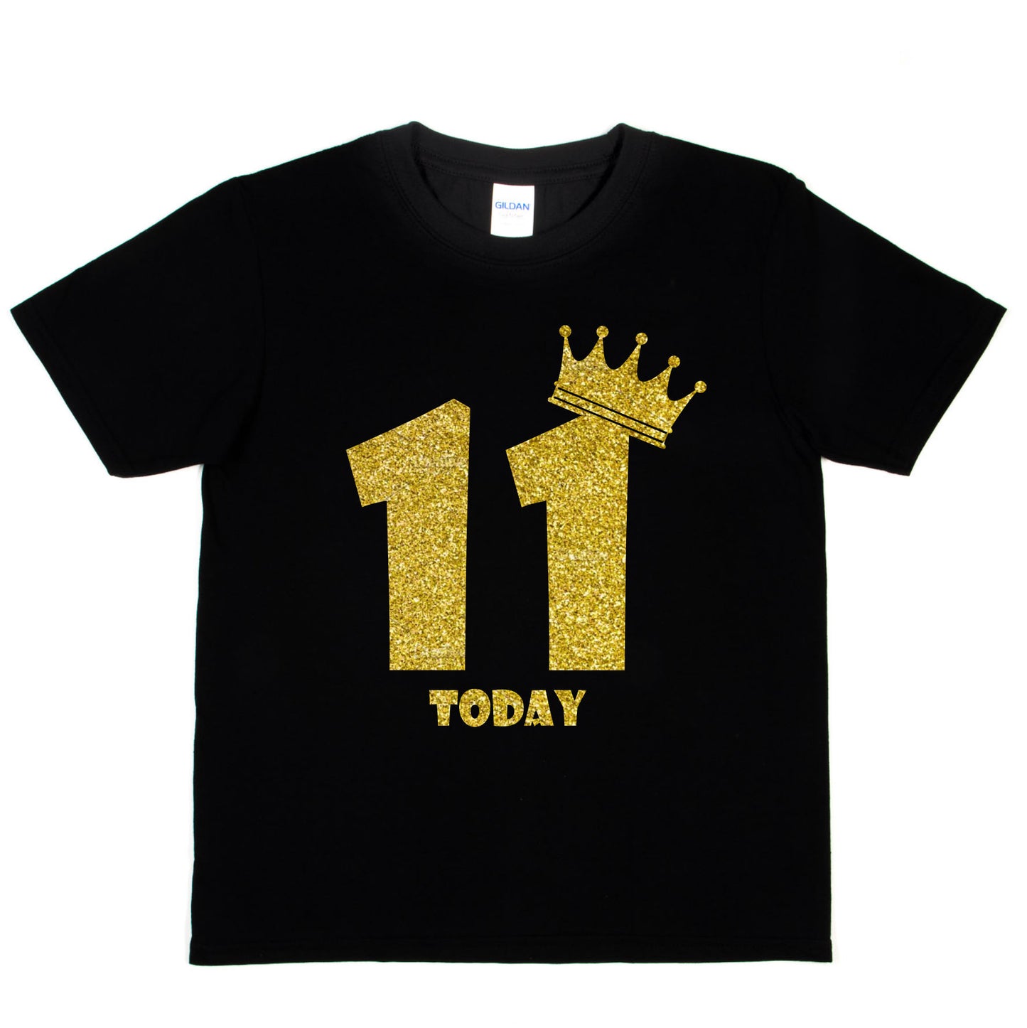 Kids Eleven Today Birthday T-shirt In Gold Glitter Happy 11th