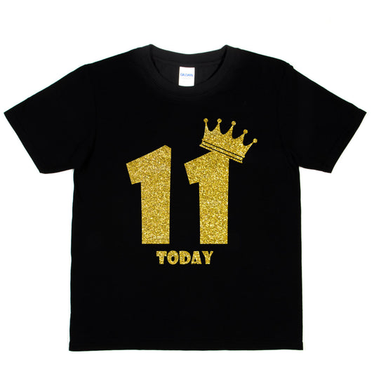 Kids Eleven Today Birthday T-shirt In Gold Glitter Happy 11th