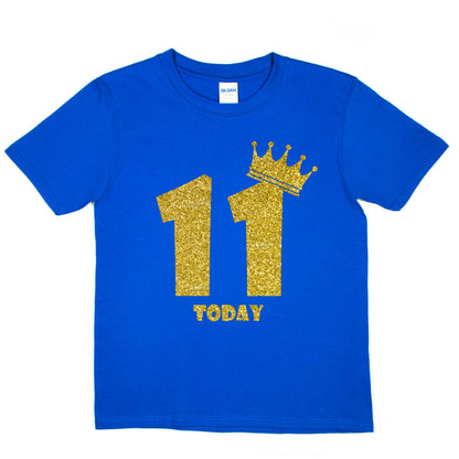 Kids Eleven Today Birthday T-shirt In Gold Glitter Happy 11th