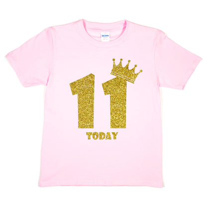 Kids Eleven Today Birthday T-shirt In Gold Glitter Happy 11th