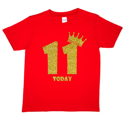 Kids Eleven Today Birthday T-shirt In Gold Glitter Happy 11th