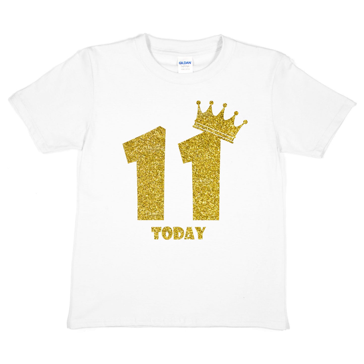 Kids Eleven Today Birthday T-shirt In Gold Glitter Happy 11th