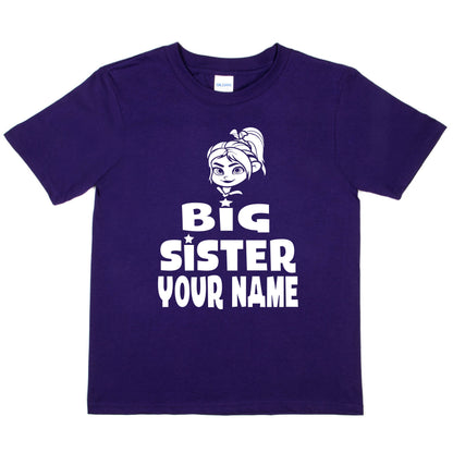 Kids Personalised Big Sister T-Shirt Your Name Birthday T-Shirt Tee Girls Gift