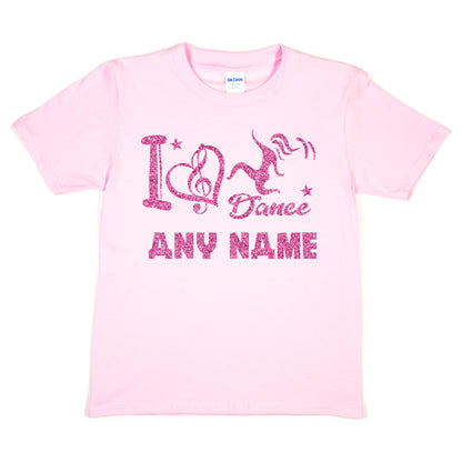 Kids Personalised T-Shirt I Love Dance Any Name Great For Dance Schools
