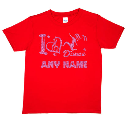 Kids Personalised T-Shirt I Love Dance Any Name Great For Dance Schools