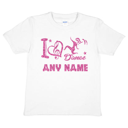 Kids Personalised T-Shirt I Love Dance Any Name Great For Dance Schools