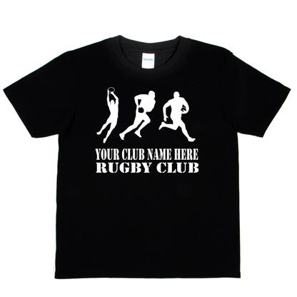 Kids Personalised Rugby T-Shirt Your Club Name Here Sport Tee Boys Girls